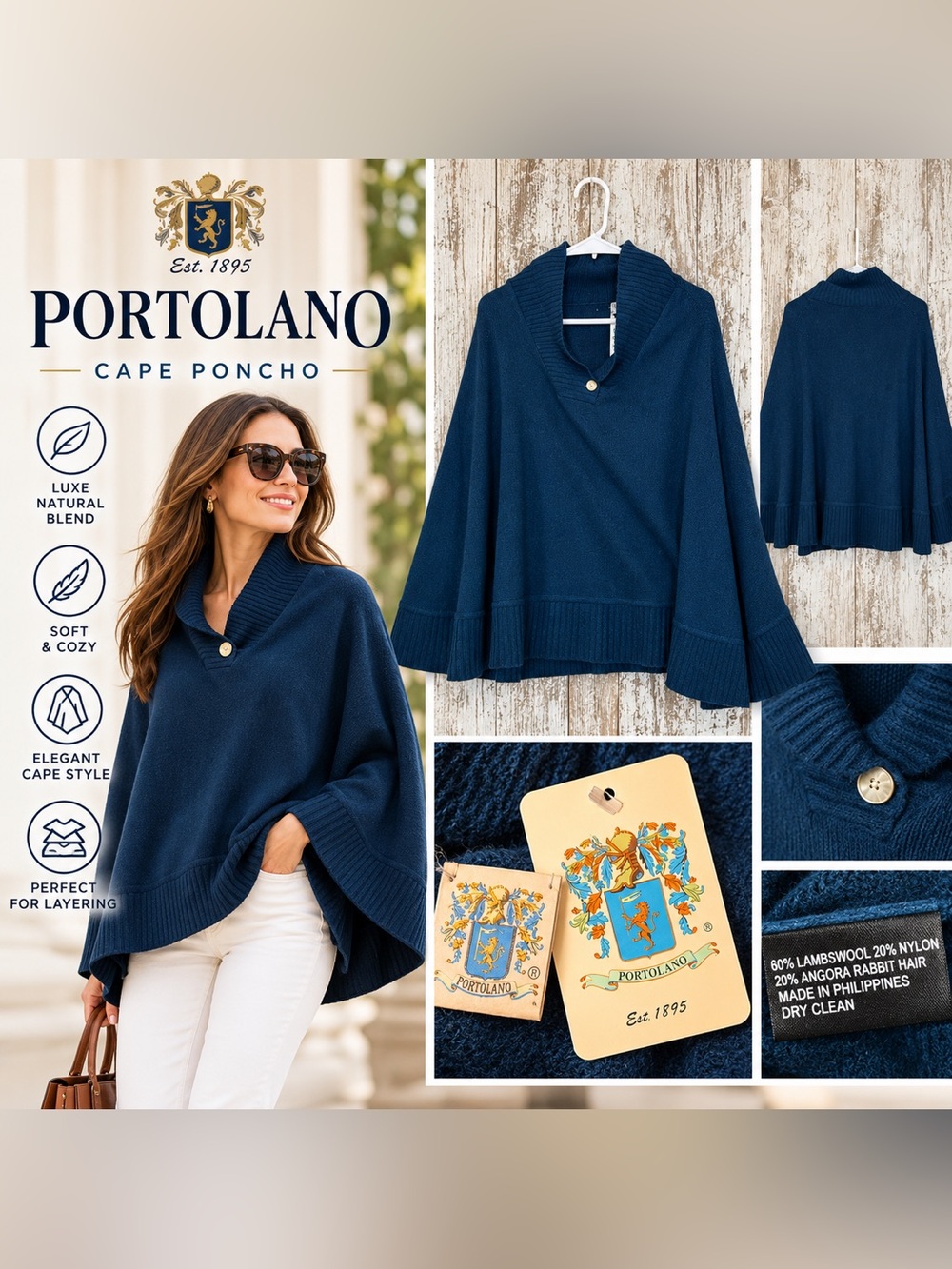 Portolano Lambswool Angora Cape Poncho Women’s NWT